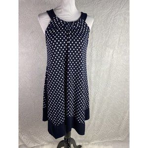 Navy Blue White Polka Dot Women's Dress Size 4 Sleeveless Career En Focus Studio